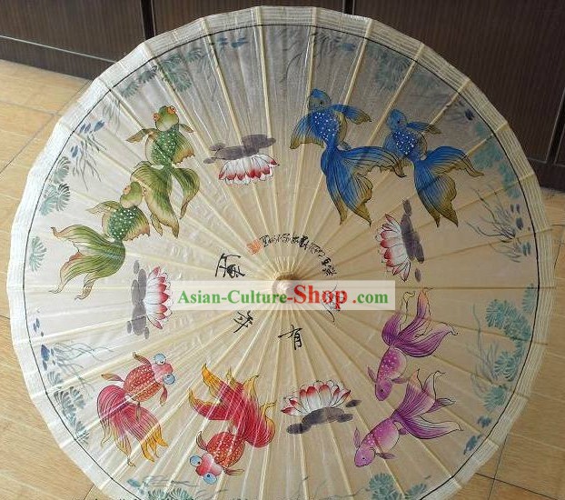 中国ハンド塗装金魚の絵の傘
