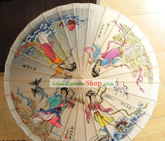 Ancien Palais chinoise main peint quatre Umbrella Peinture Beauties