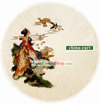 Main chinoise fabriqué et peint Beauté et Umbrella Tiger