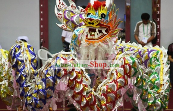 Cinco colores alegres Festival Celebración china Shinning Dragon Dance Set completo Disfraces