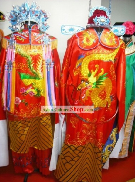Китайский традиционный Невеста и жених Свадебные платья и Хат Полный 2 комплекта