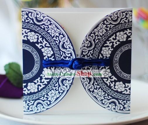 Supreme Hand Made Blue and White Porcelain Chinese Wedding Invitation Cards 20 Pieces Set