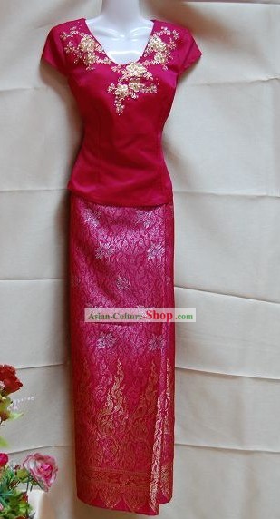 Традиционный тайский Красный национальный костюм Комплекте