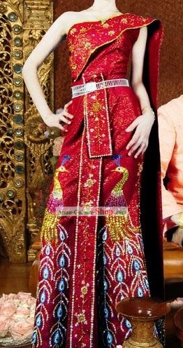 태국 전통 공작 코트 드레스 의상 세트