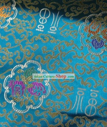Light Blue Lucky Fu and Flower Silk Fabrics