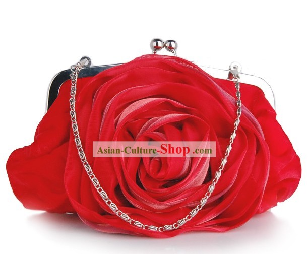 Red Rose Chinese Wedding Silk Brocade Handbags