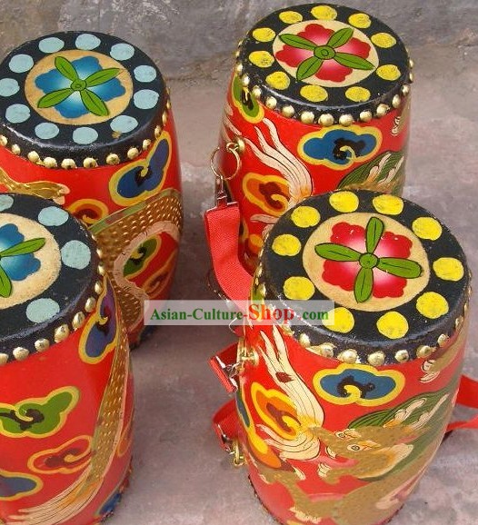 Flor de madera tradicional china a mano del tambor/Mini Dragon kit de batería/Drum chino para la Danza