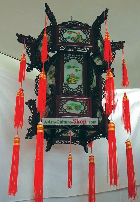 Pintura a óleo chinês Palace Três Lanterna Teto Layers