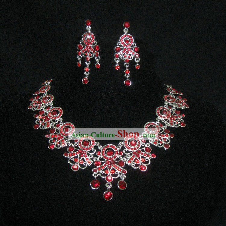 赤いネックレスとイヤリング中国式のジュエリーセット