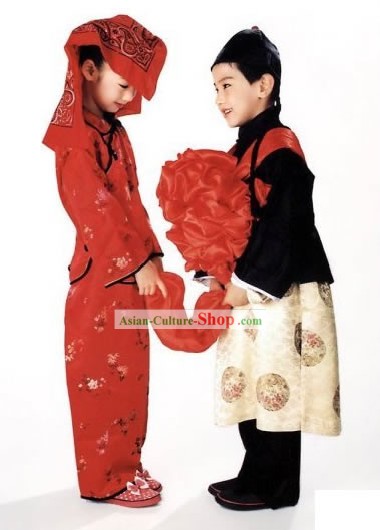 Chinese Traditional Wedding Kostüme 2 Complete Sets für Kinder Stage Performance