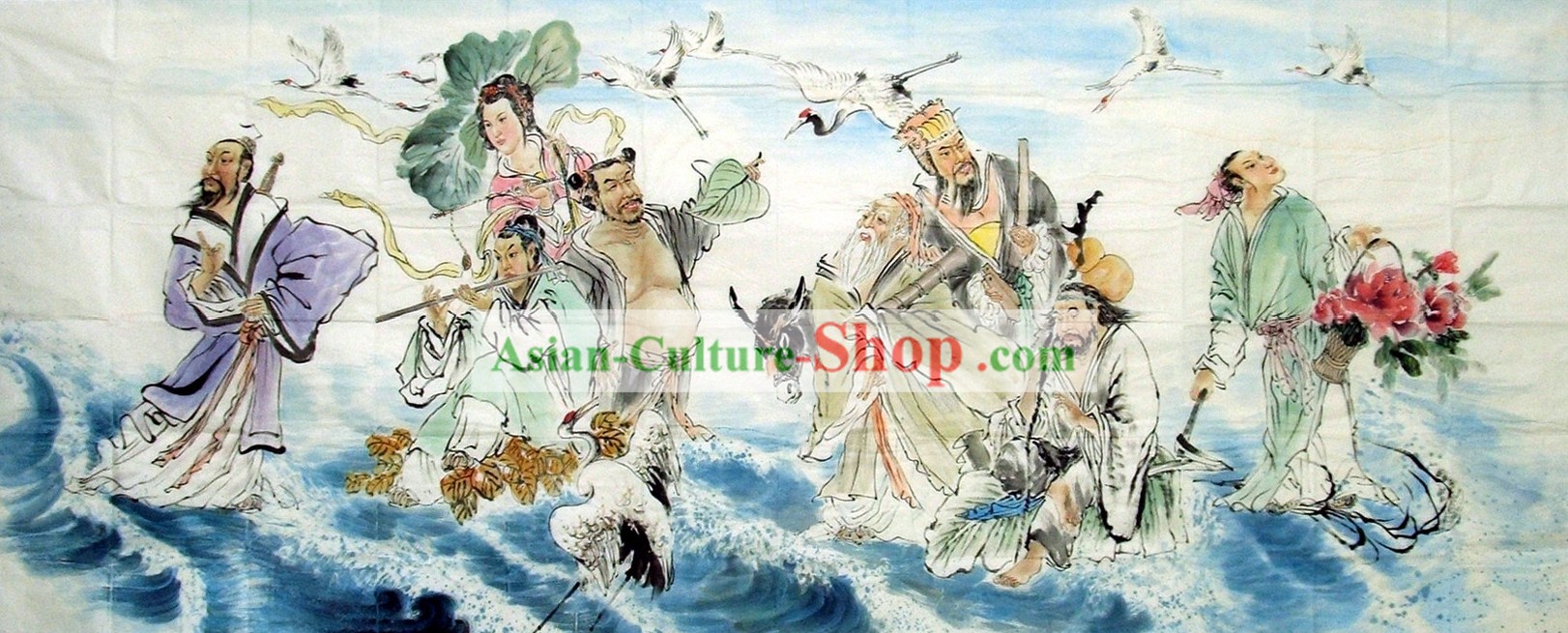 Pintura Tradicional China - Los Ocho Inmortales Cruzando el Mar