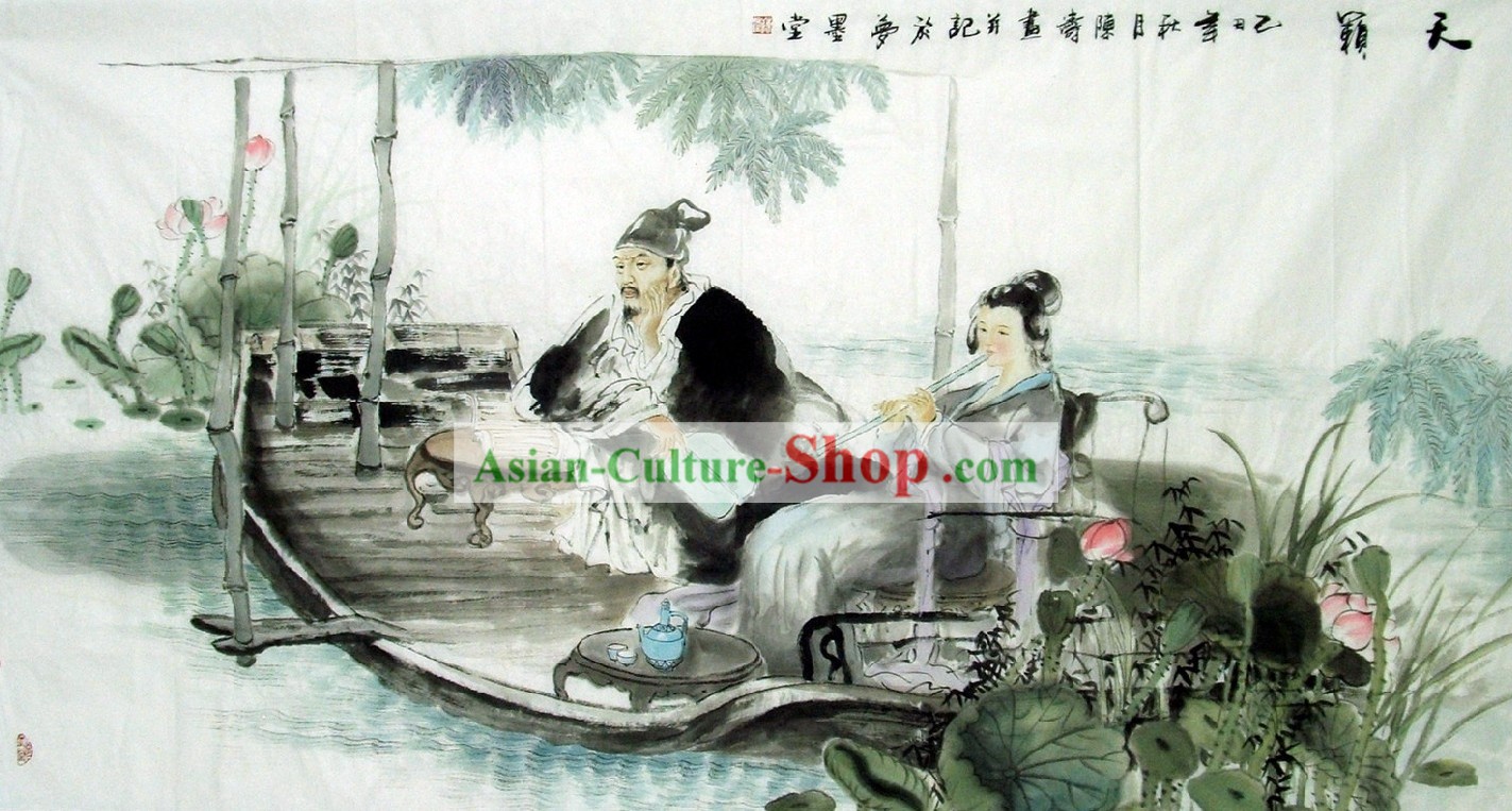 Pintura Tradicional China - Jugando con el Lute Chen Tao