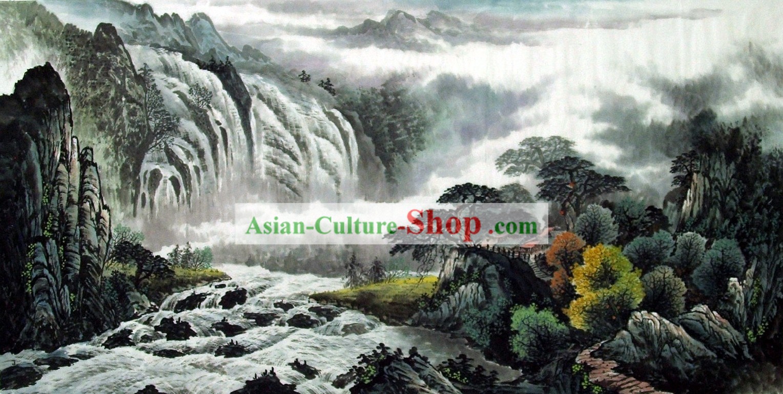 Pintura Tradicional China - Escena de China cascada por Wu Pingsong