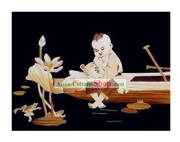 Traditional Chinese Paintings Wheat - Reading Boy