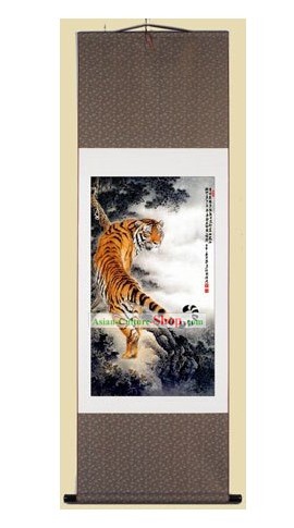 Pintura de seda tradicional chinesa - Tiger Escalada