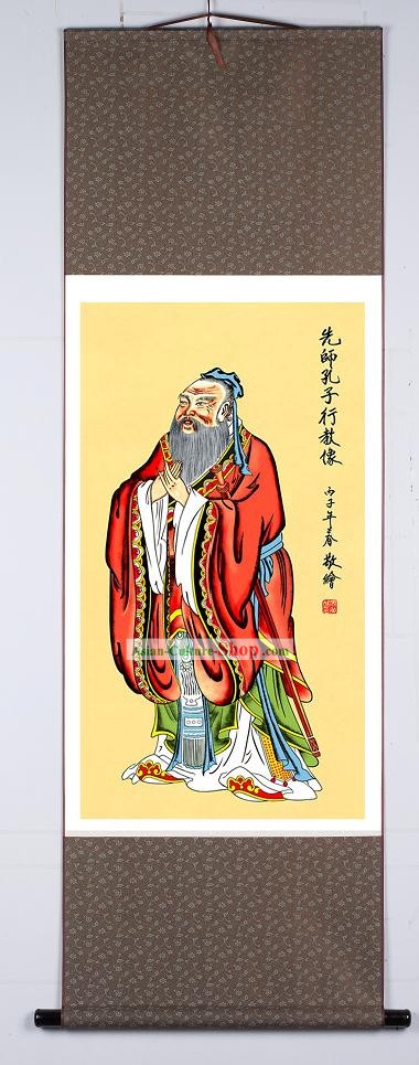Chinese Silk Confucius Portait Painting