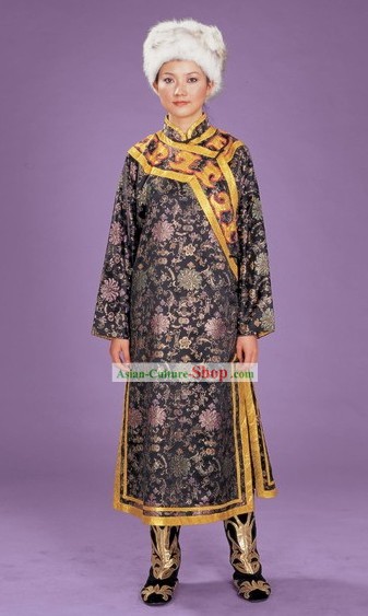 Chinese Hezhe Minority Dress and Hat Complete Set