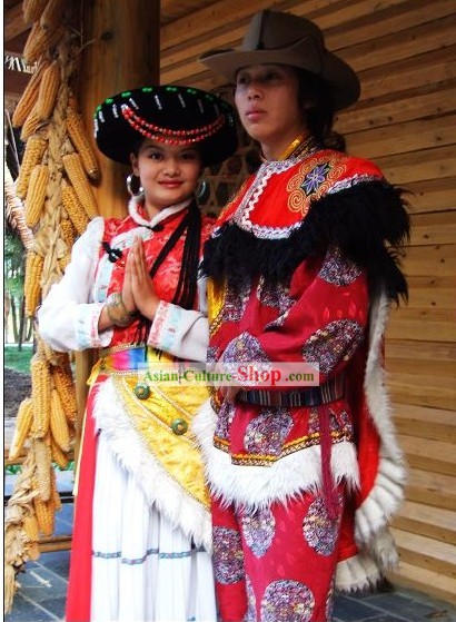 Vestido chinês Minority Pumi 2 conjuntos para homens e mulheres