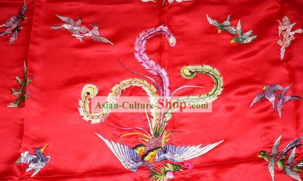 Китайский традиционный шелковый Свадебные вышивки Ткань покрывала - Сотни птиц Поклонение Phoenix