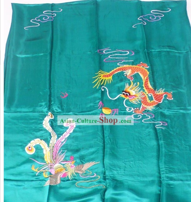 中国刺繍シルクのベッドカバー - ドラゴンとフェニックス