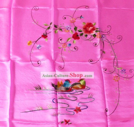 中国の手刺繍のシルクのベッドカバー - 北京のカモ