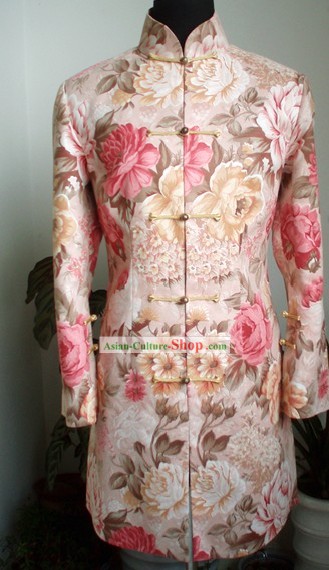 Traditionelle Mandarin Handmade Flowery Long Coat