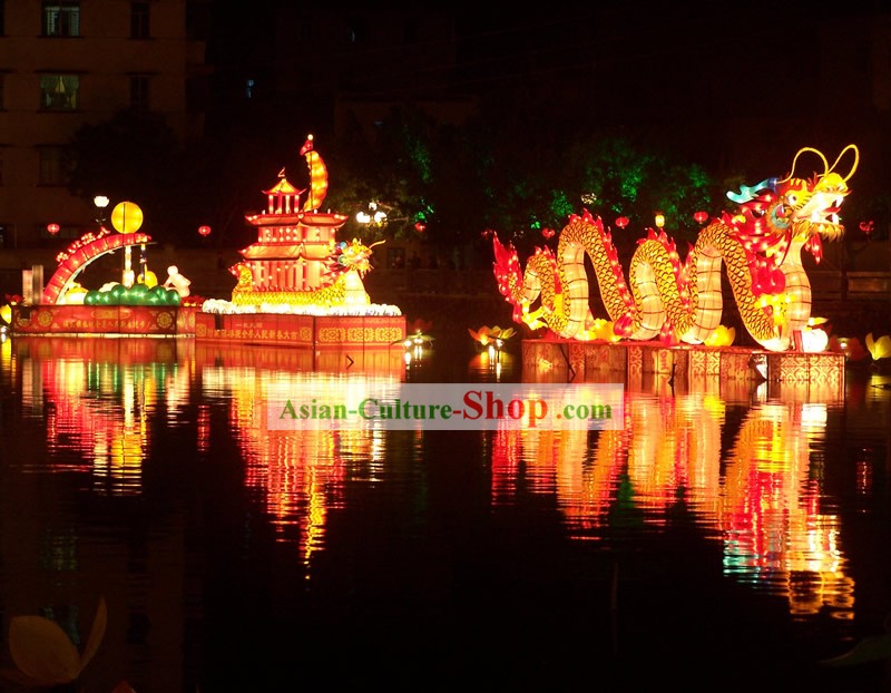 Traditional Chinese Handmade Electric Light up Large Dragon Lantern Whole Set