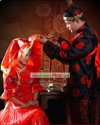 Верховный Китайский традиционный Свадебная одежда 2 комплекта для невесты и жениха
