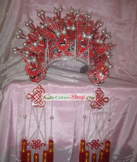 Supreme Chinese Classical Red Phoenix Crown for Bride