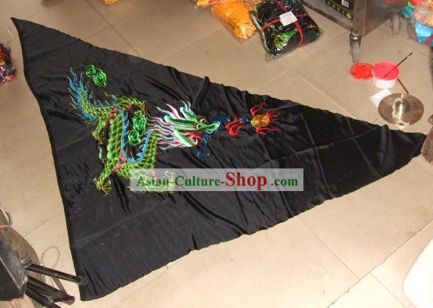 Chinese Traditional Large Silk Embroidery Dragons Flag