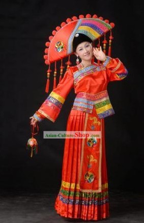 Chinese Traditional Zhuang Minority Dress Complete Set