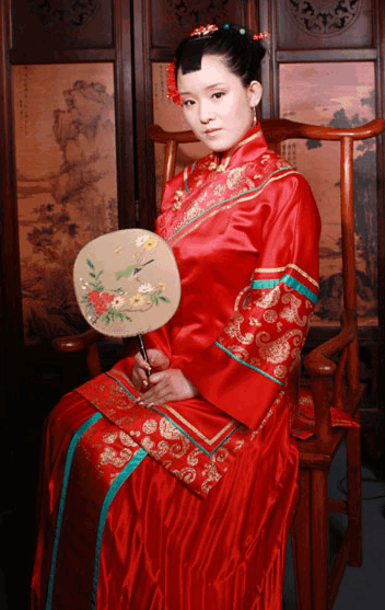 Suerte chino antiguo de la boda vestido rojo Set completo para la novia