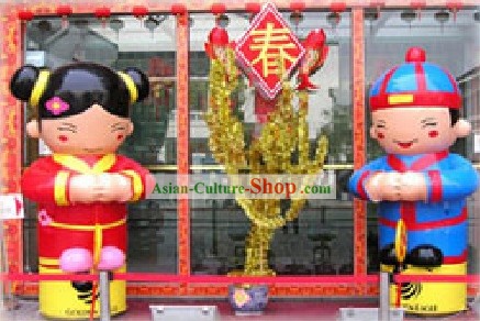 Chinese Festival Celebration Large Inflatable Boy and Girl 2 Sets