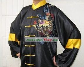 Parte superior del bordado dragón chino de Wushu de la Seda uniforme