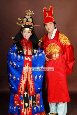 Traditionnels coréens mariée Robe de mariée et Epoux 2 ensembles complets