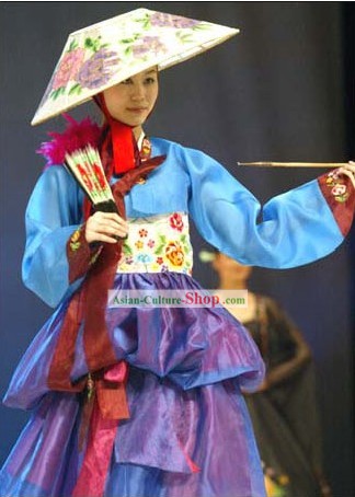 Traditional Korean Dance Costume and Fan Set
