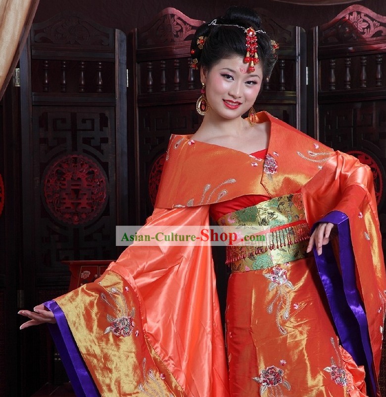 Chinese Tang Empress Clothing and Hair Accessories Complete Set