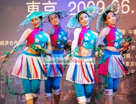 Traje de Dança Tradicional Chinesa e Hat