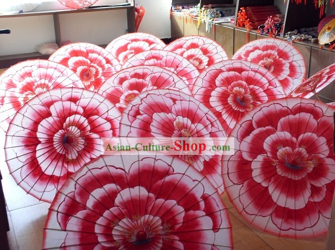 Chinese Handmade Bamboo and Silk Flower Umbrella