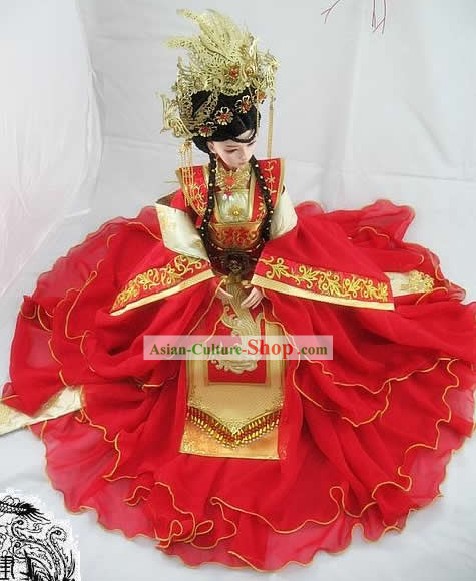 Chinese Ancient Princess Bride Wedding Dress, Hair Decoration and Wig Complete Set