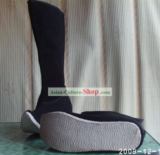 Chinese Hand Made Plain Black Opera (Jingju) Boots for Man