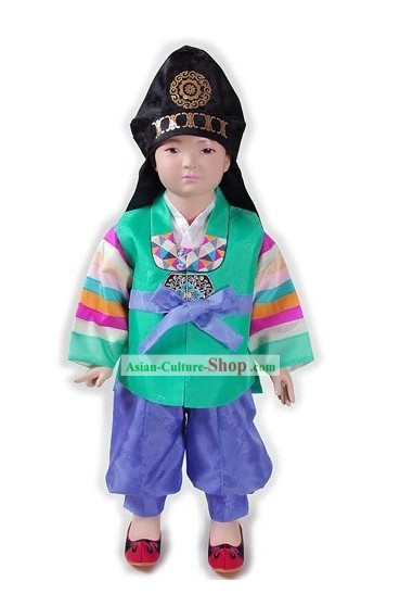 Traditional Korean Boy Hanbok and Hat Set