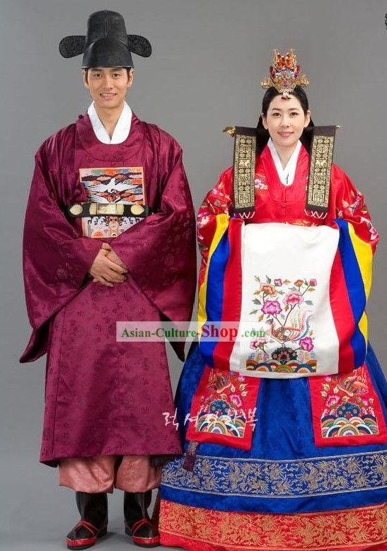 Traditional Korean Wedding Clothing Complete Set for Bride and Bridegroom