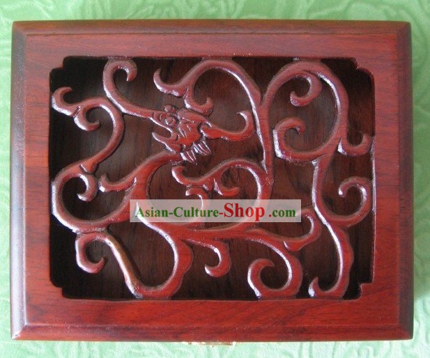 Traditional Carved Dragon Mahjong Wooden Box
