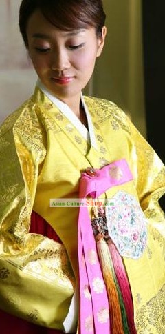 Traditionnel hanbok coréen Set complet pour la femme (jaune)
