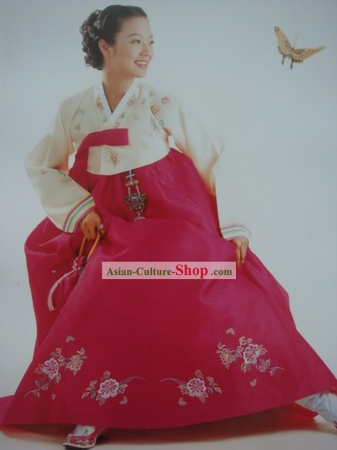 여성의 한국 전통 한복 드레스