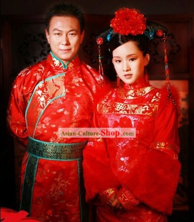 Vestido de boda tradicional china para la novia y el novio