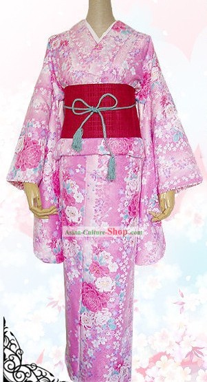 日本の着物ドレス、ベルト、下駄とハンドバッグコンプリートセット