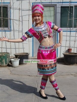 Chinese Li Minority Costume and Hat Set