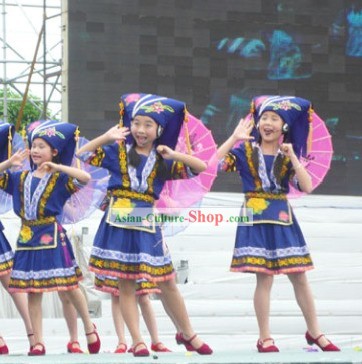 Traditional Chinese Zhuang Minority Hat and Dress Set for Children